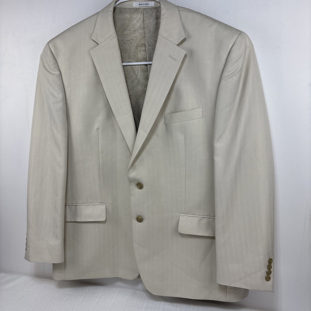 Chaps 48R Mens Cream 2 Button Blazer Sport Coat Jacket Subtle Stripes EUC‎ - Picture 3 of 13